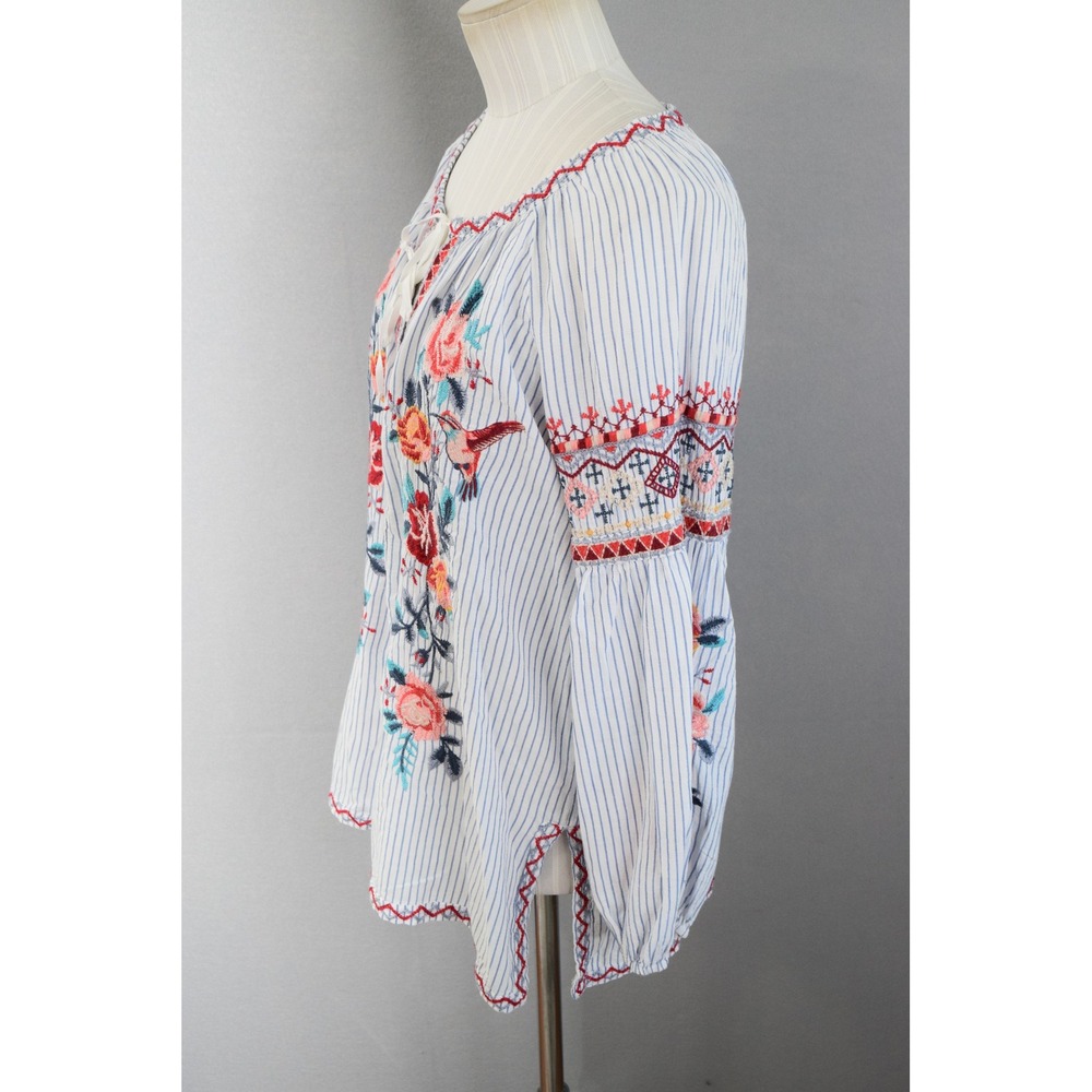 Johnny Was Workshop Nadia Peasant Blouse Top Small Embroidered Floral Bird Boho - Picture 3 of 6
